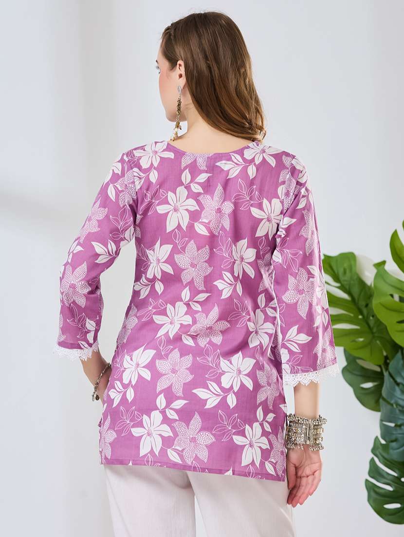 women printed notch neck straight kurti - 22502146 -  Standard Image - 3
