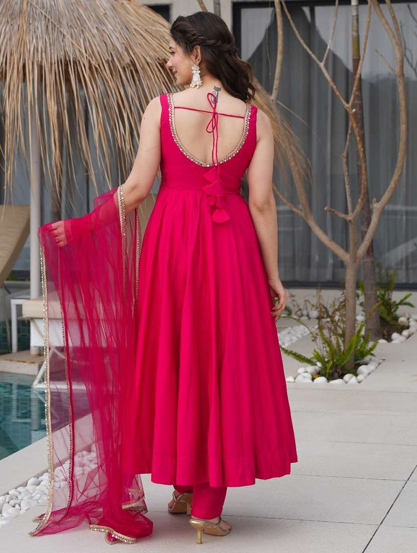 women solid sleeveless anarkali suit set - 22502147 -  Standard Image - 3