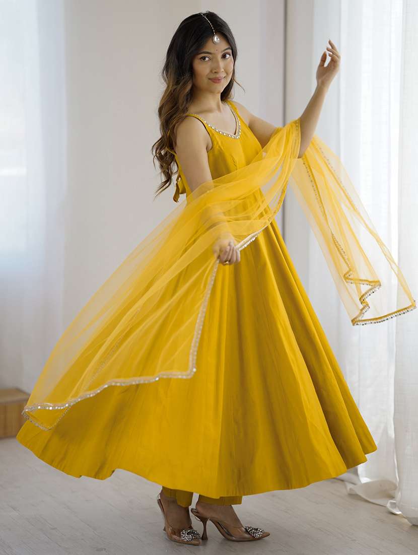 Women Solid Sleeveless Anarkali Suit Set - 22502150 -  Standard Image - 3