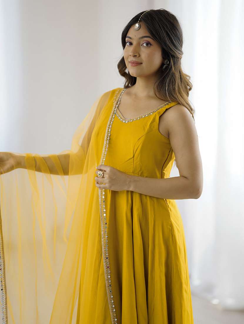 Women Solid Sleeveless Anarkali Suit Set - 22502150 -  Standard Image - 5