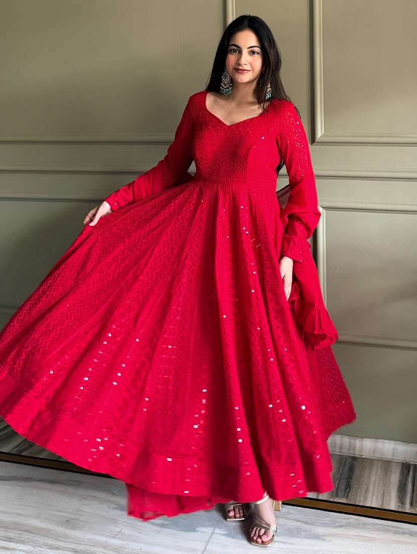 women embroidered long sleeves anarkali suit set - 22502154 -  Standard Image - 3