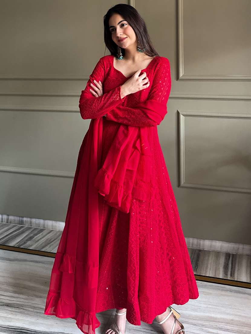 women embroidered long sleeves anarkali suit set - 22502154 -  Standard Image - 5