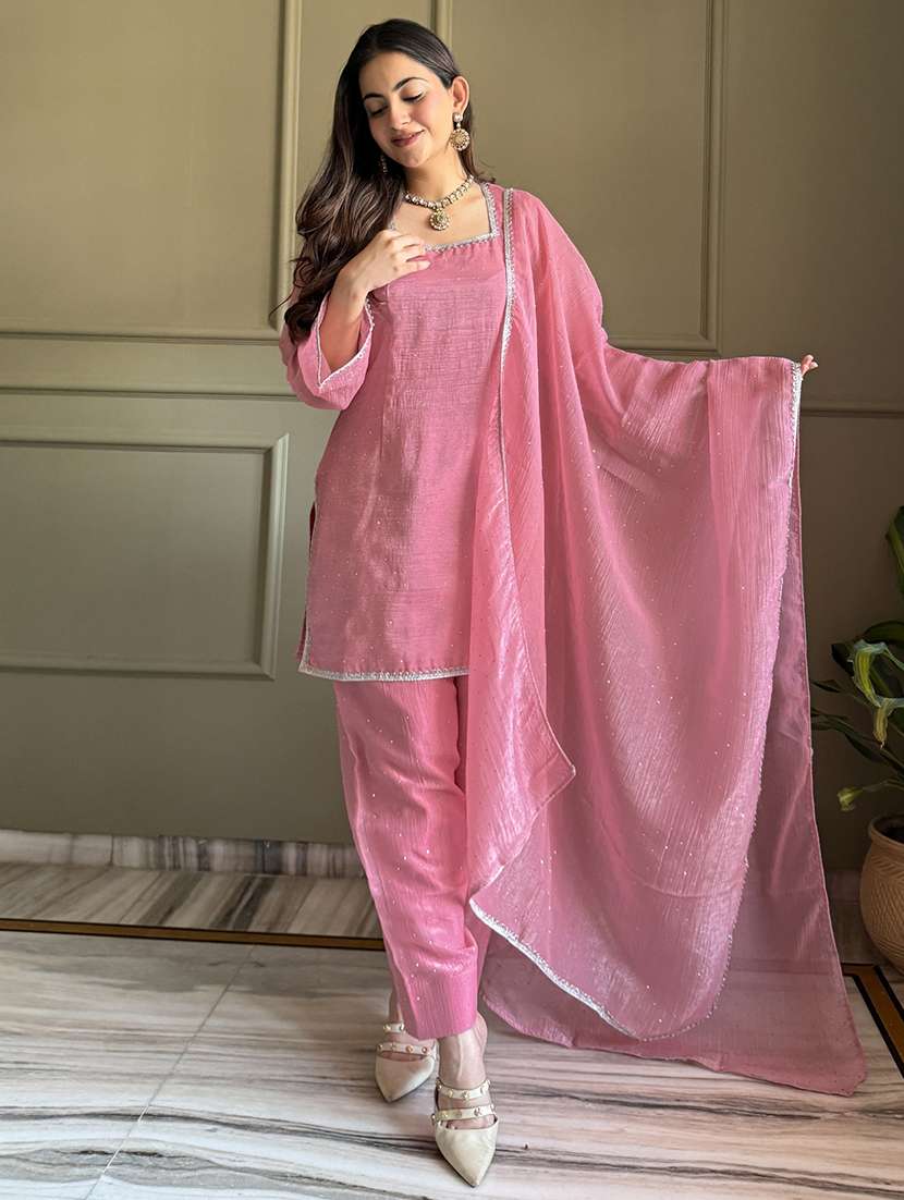 women self design long sleeves kurta and patiala suit set