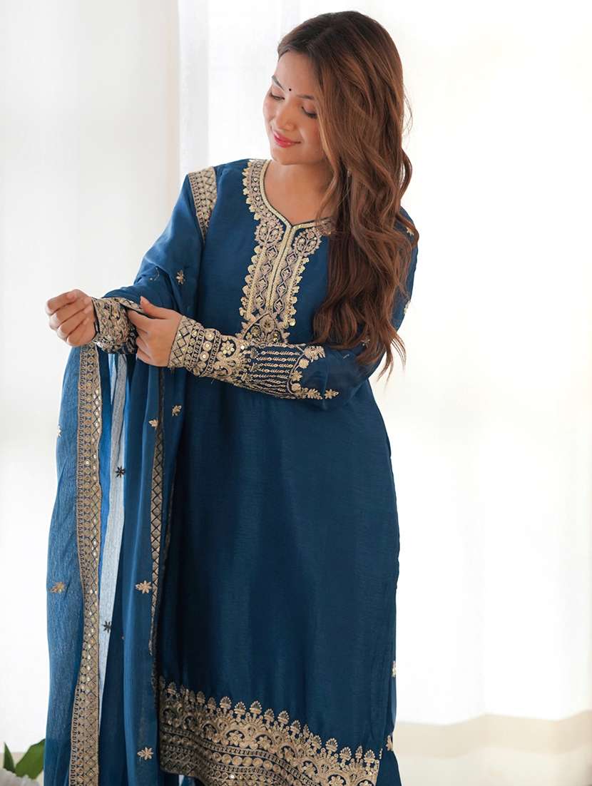 women embroidered long sleeves kurta and pant suit set - 22502159 -  Standard Image - 5