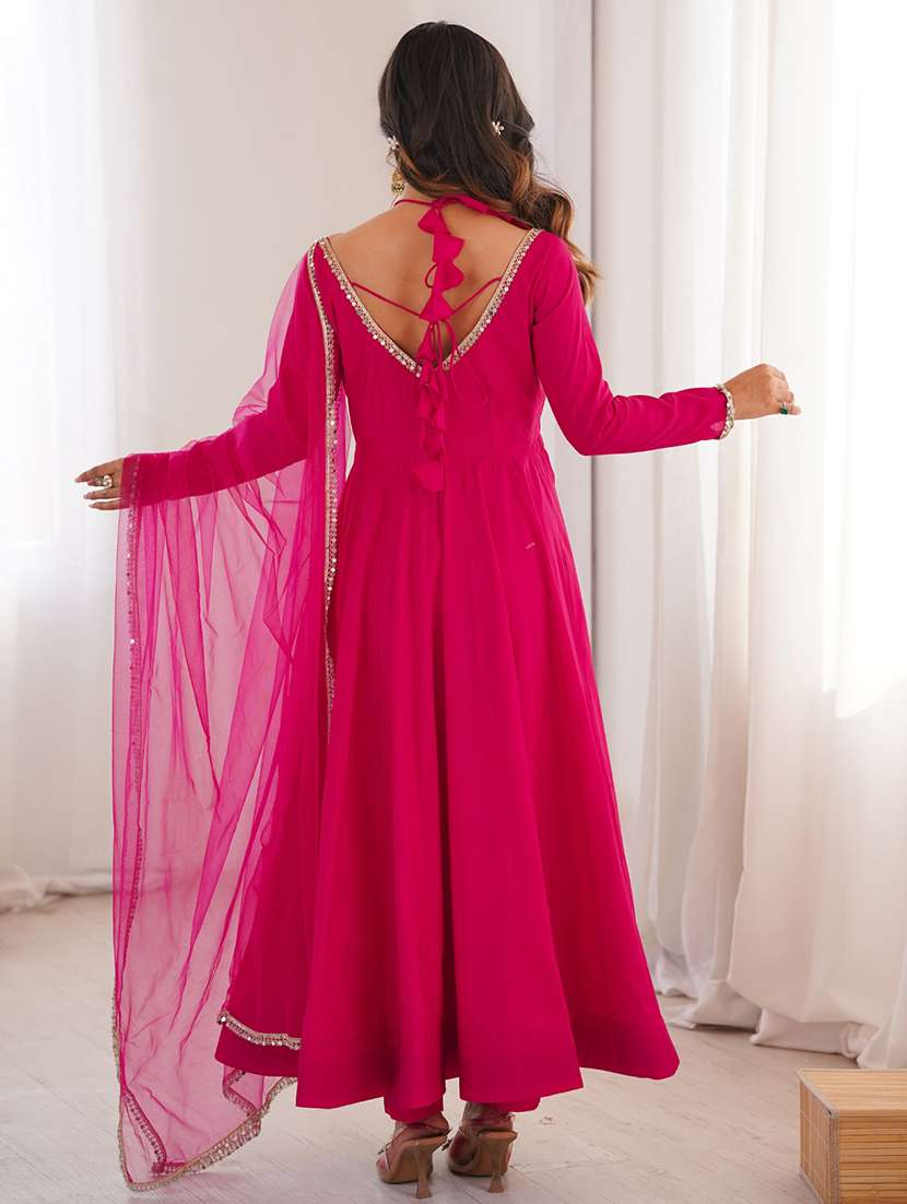 women solid long sleeves anarkali suit set - 22502162 -  Standard Image - 3