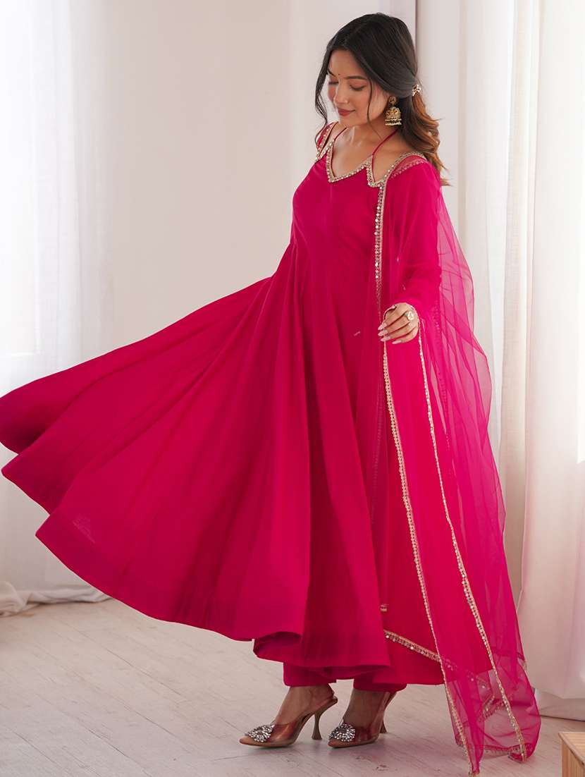 women solid long sleeves anarkali suit set - 22502162 -  Standard Image - 5