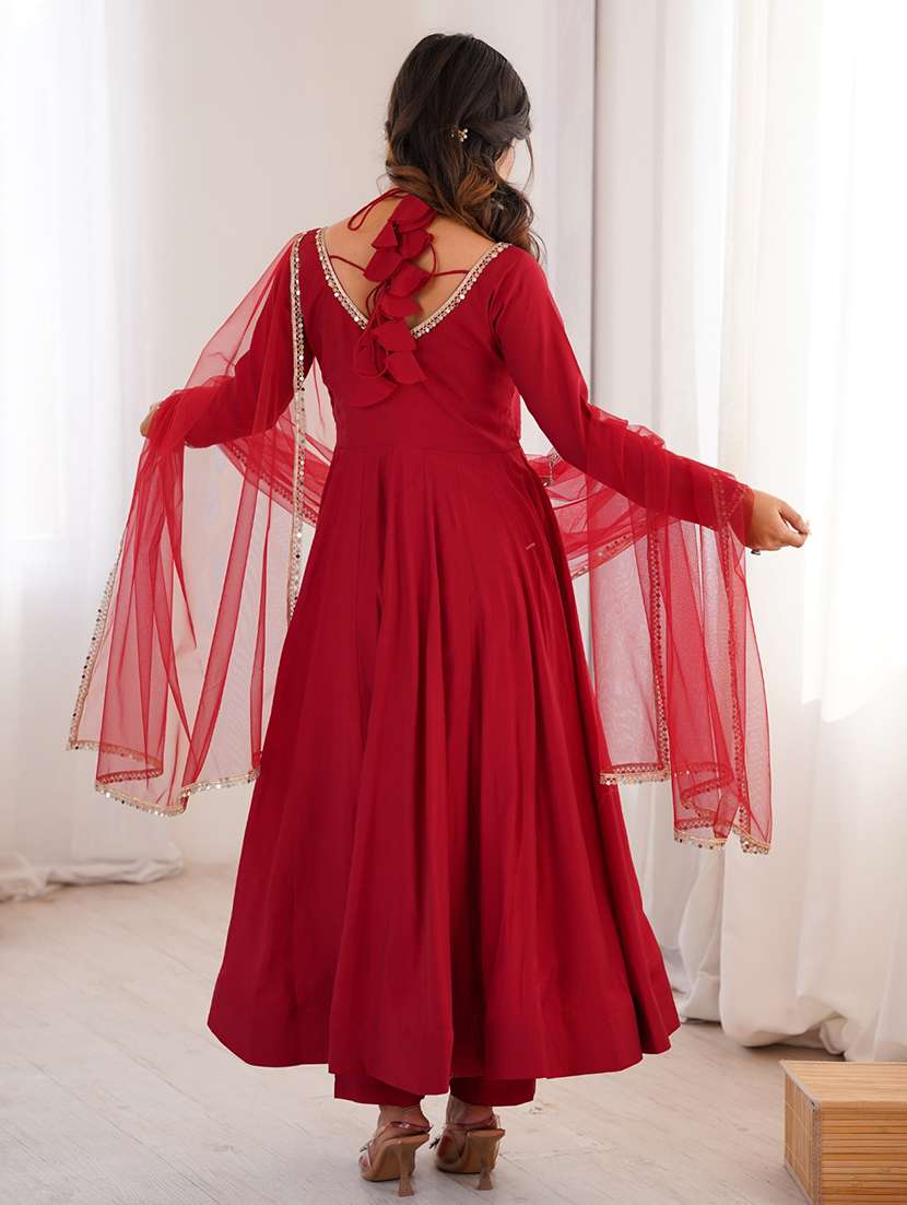 women solid long sleeves anarkali suit set - 22502163 -  Standard Image - 3