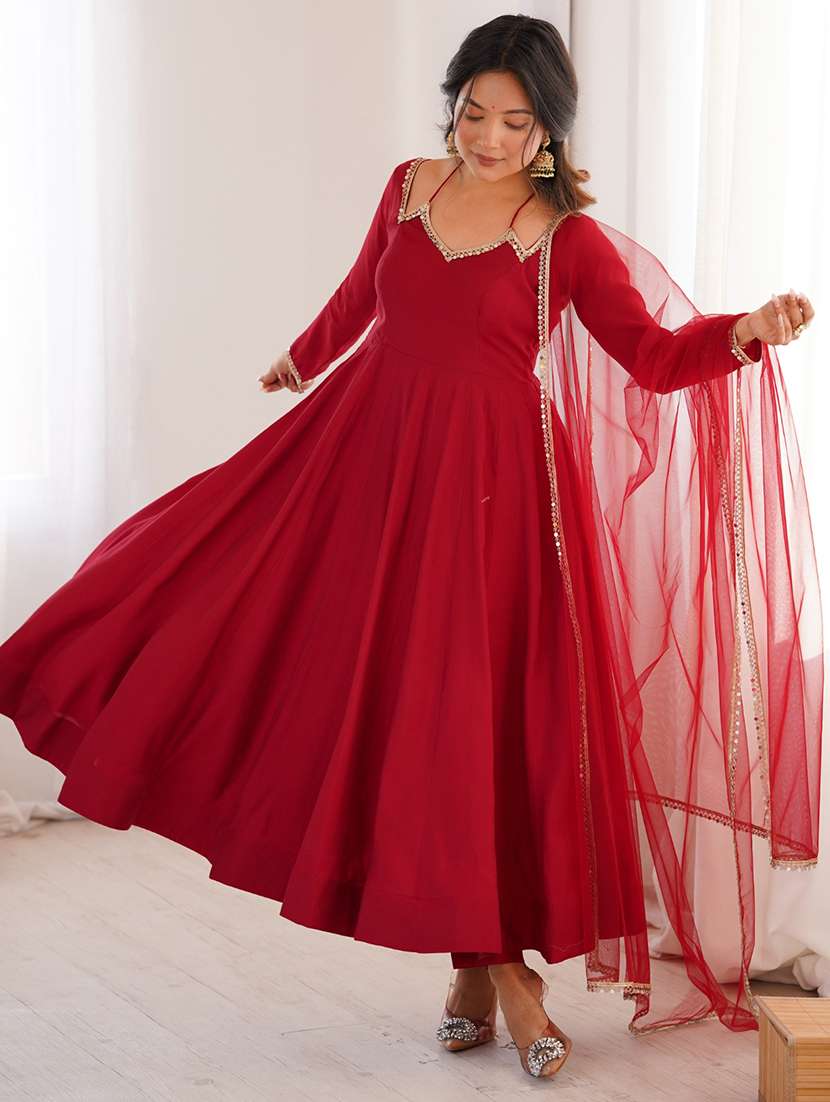 women solid long sleeves anarkali suit set - 22502163 -  Standard Image - 5