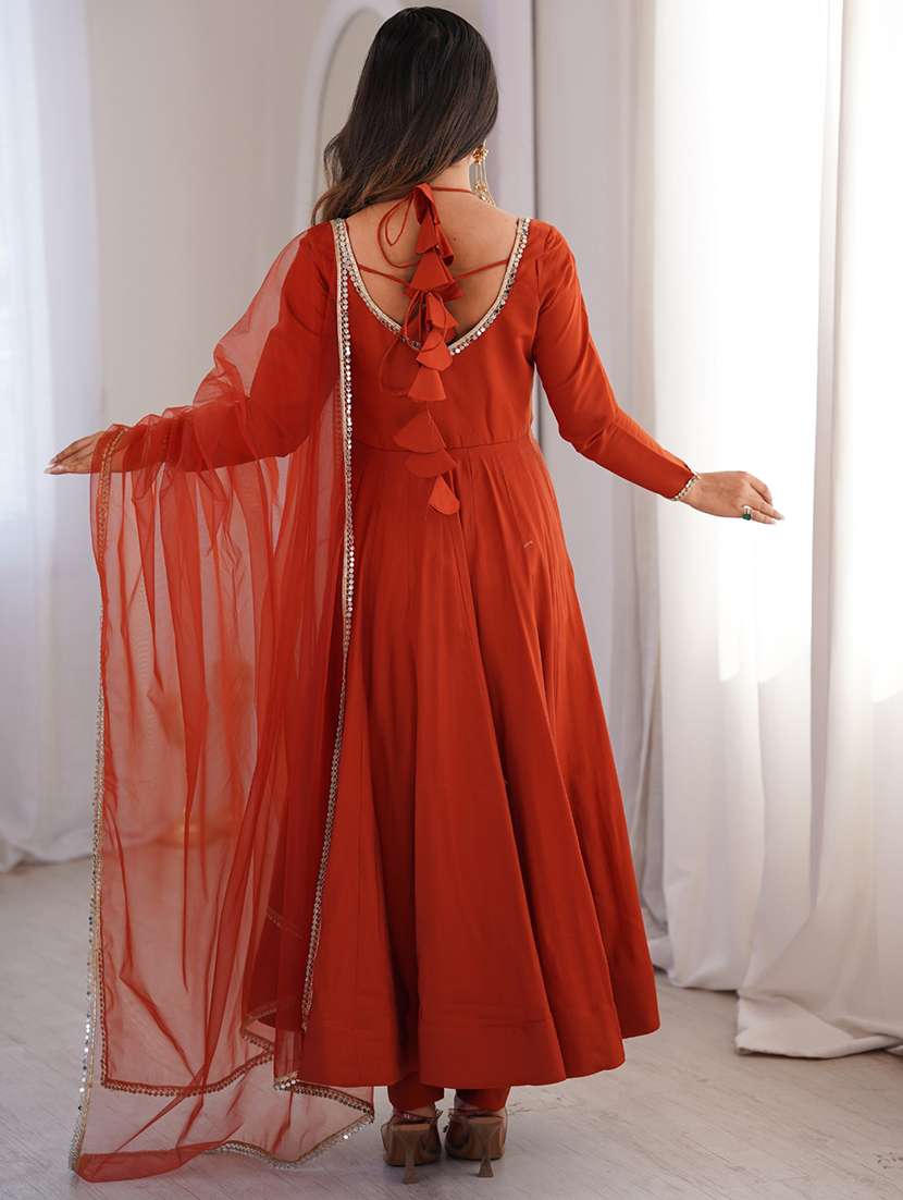 women solid long sleeves anarkali suit set - 22502164 -  Standard Image - 3