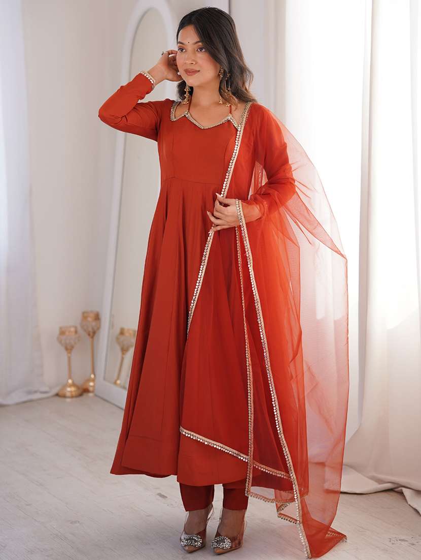 women solid long sleeves anarkali suit set - 22502164 -  Standard Image - 5