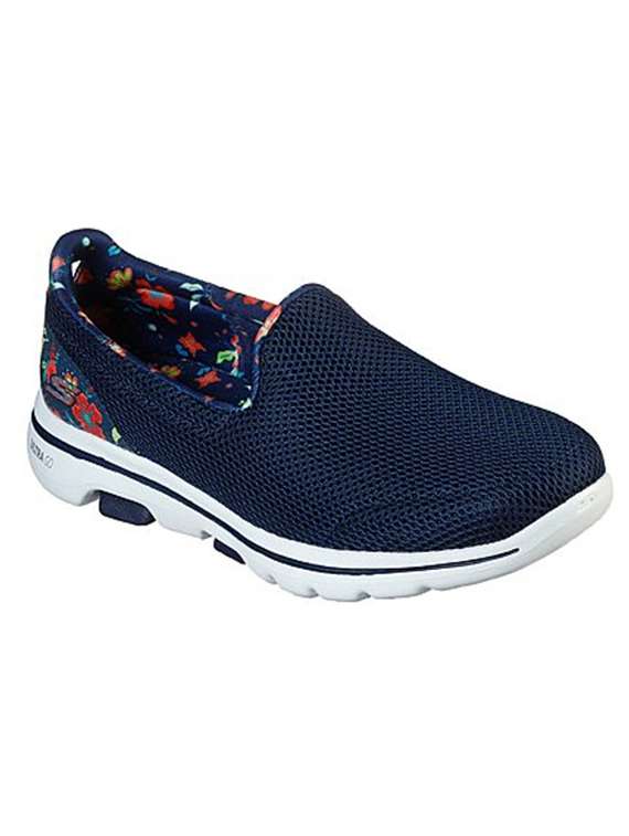 skechers go walk 5 - flowery navy blue mesh slip-on round toe sports shoes