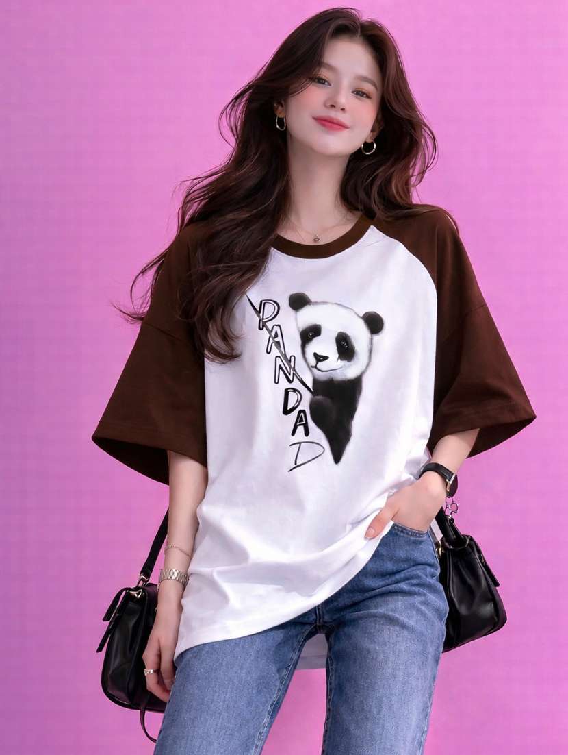 women printed raglan sleeve oversized t-shirt