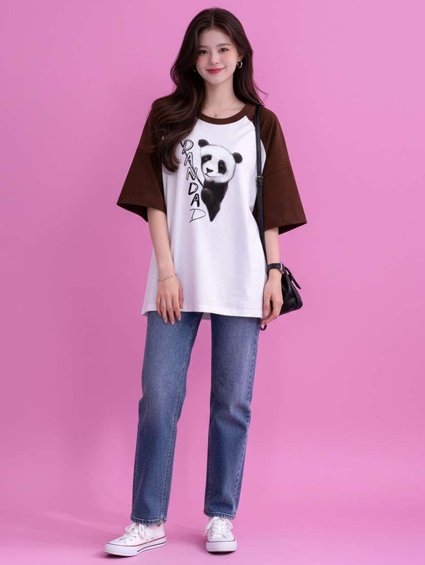 women printed raglan sleeve oversized t-shirt - 22502296 -  Standard Image - 3
