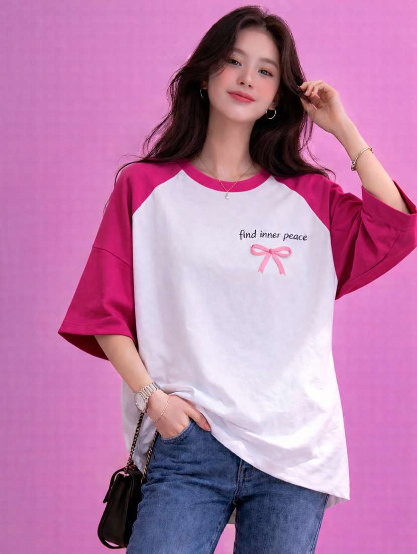 women printed raglan sleeve oversized t-shirt