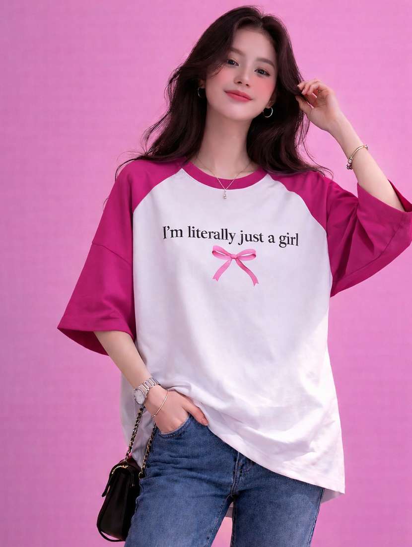 women printed raglan sleeve oversized t-shirt