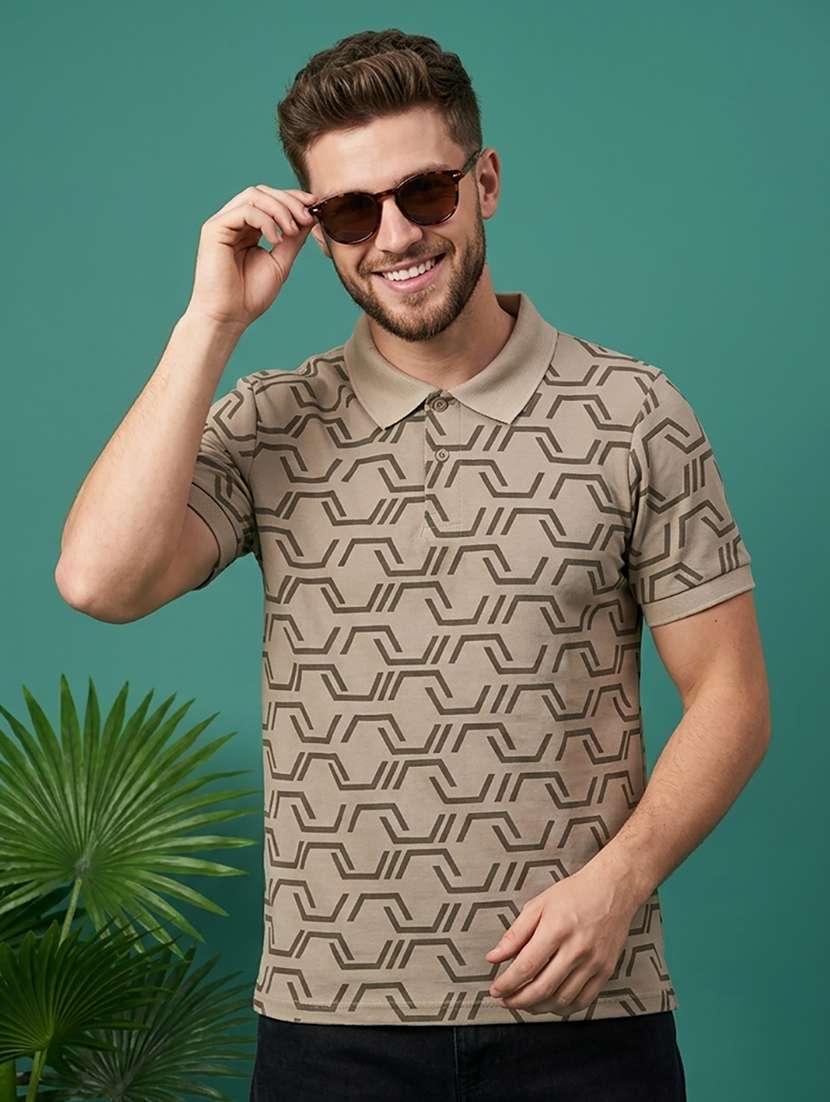 men printed short sleeve regular fit polo t-shirt