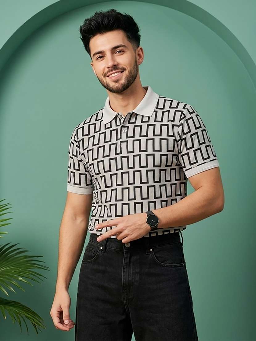 men printed short sleeve regular fit polo t-shirt