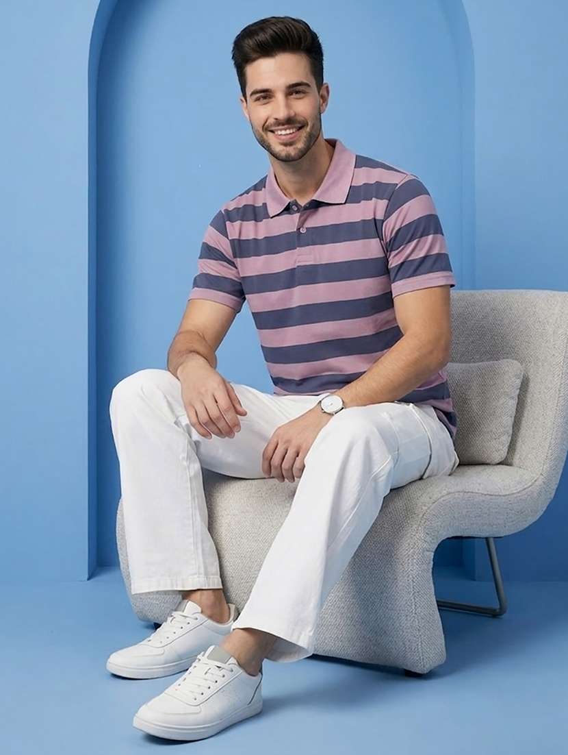 men striped short sleeve regular fit polo t-shirt - 22502347 -  Standard Image - 3
