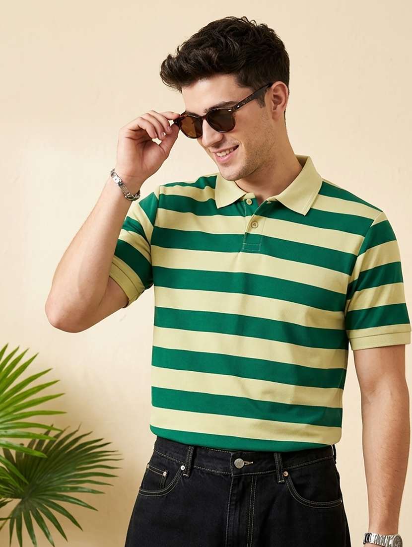 men striped short sleeve regular fit polo t-shirt
