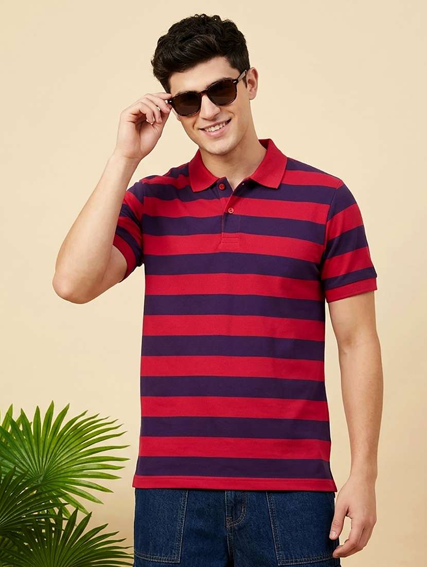 men striped short sleeve regular fit polo t-shirt