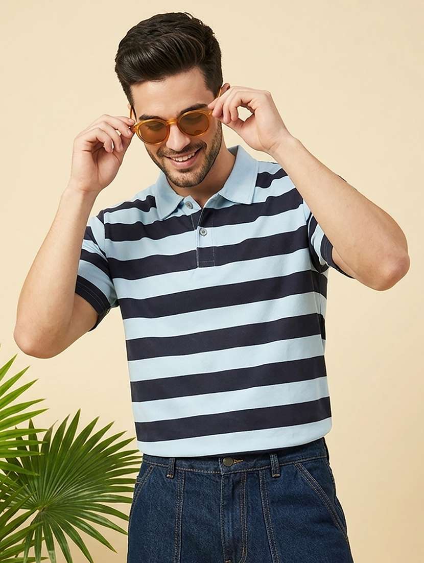 men striped short sleeve regular fit polo t-shirt