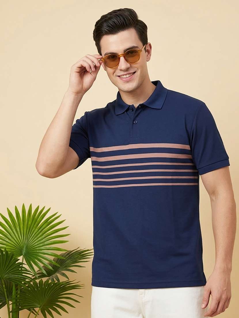 men striped short sleeve regular fit polo t-shirt