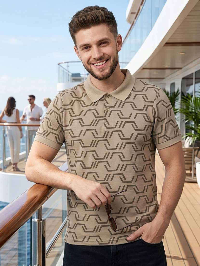 men printed short sleeve regular fit polo t-shirt