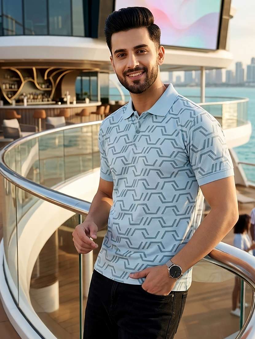 men printed short sleeve regular fit polo t-shirt