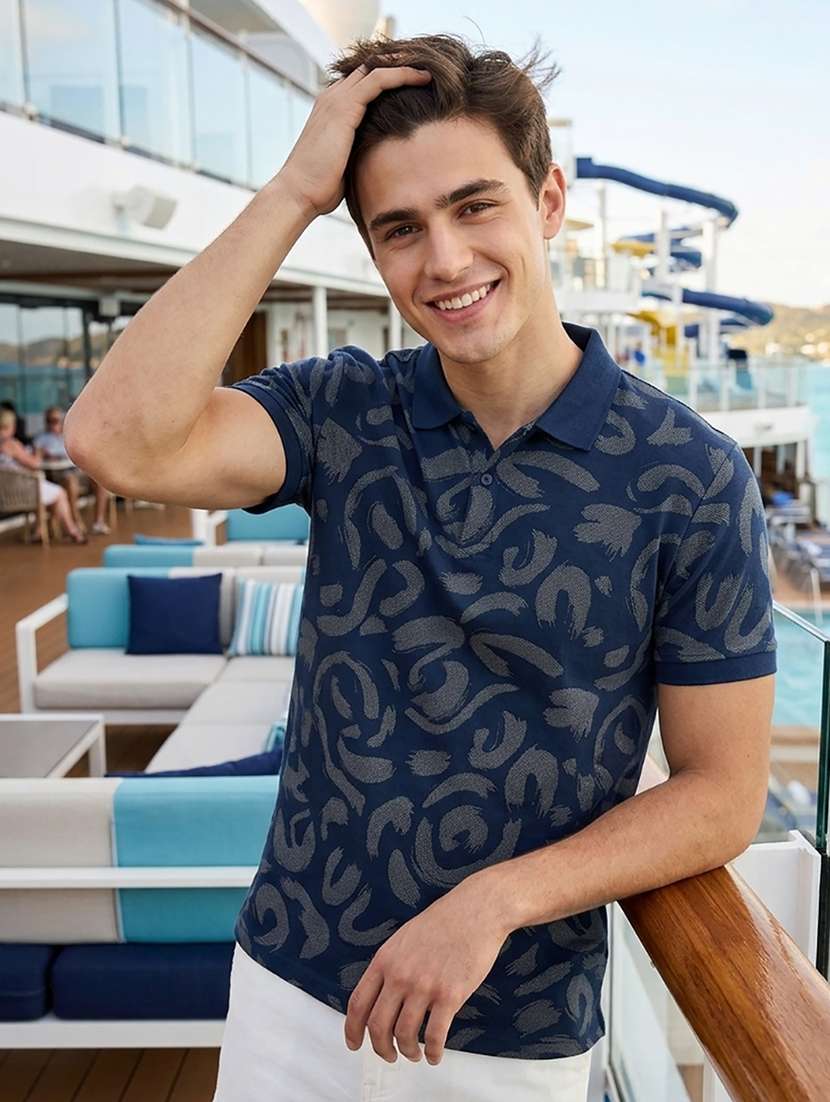 men printed short sleeve regular fit polo t-shirt