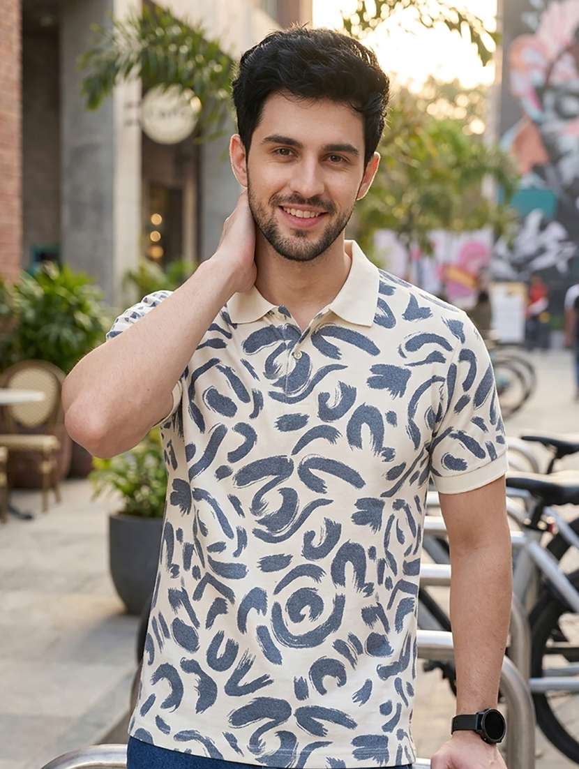 men printed short sleeve regular fit polo t-shirt