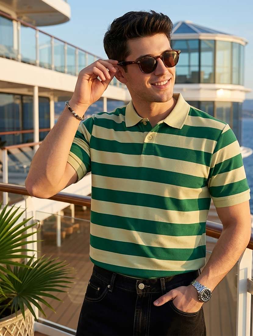 men striped short sleeve regular fit polo t-shirt