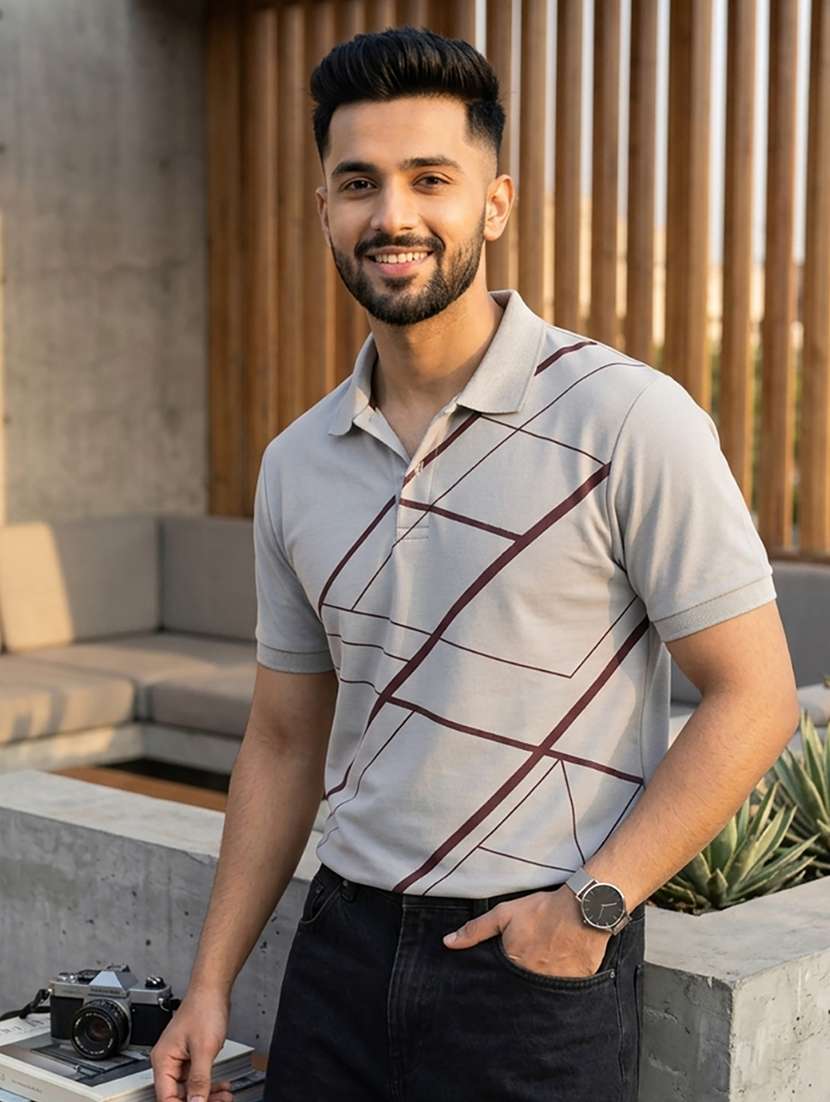 men printed short sleeve regular fit polo t-shirt