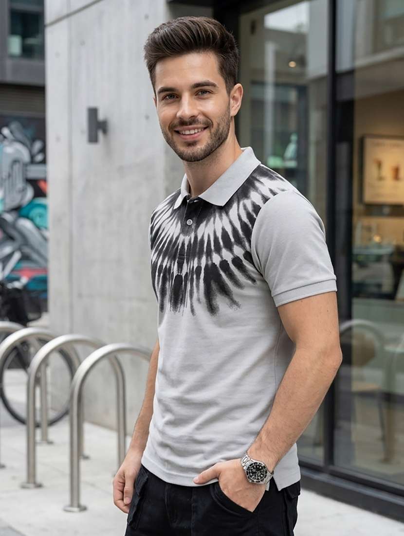 men printed short sleeve regular fit polo t-shirt