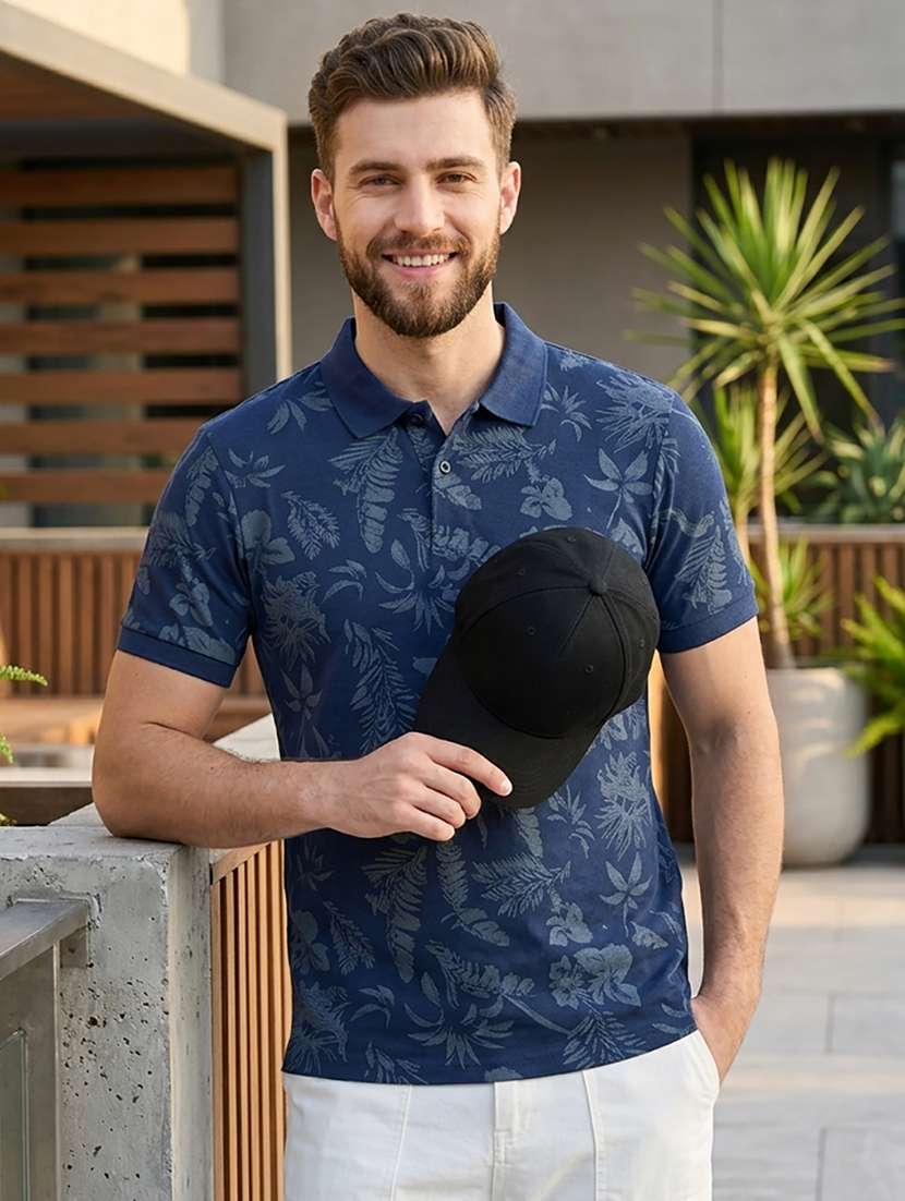 men printed short sleeve regular fit polo t-shirt