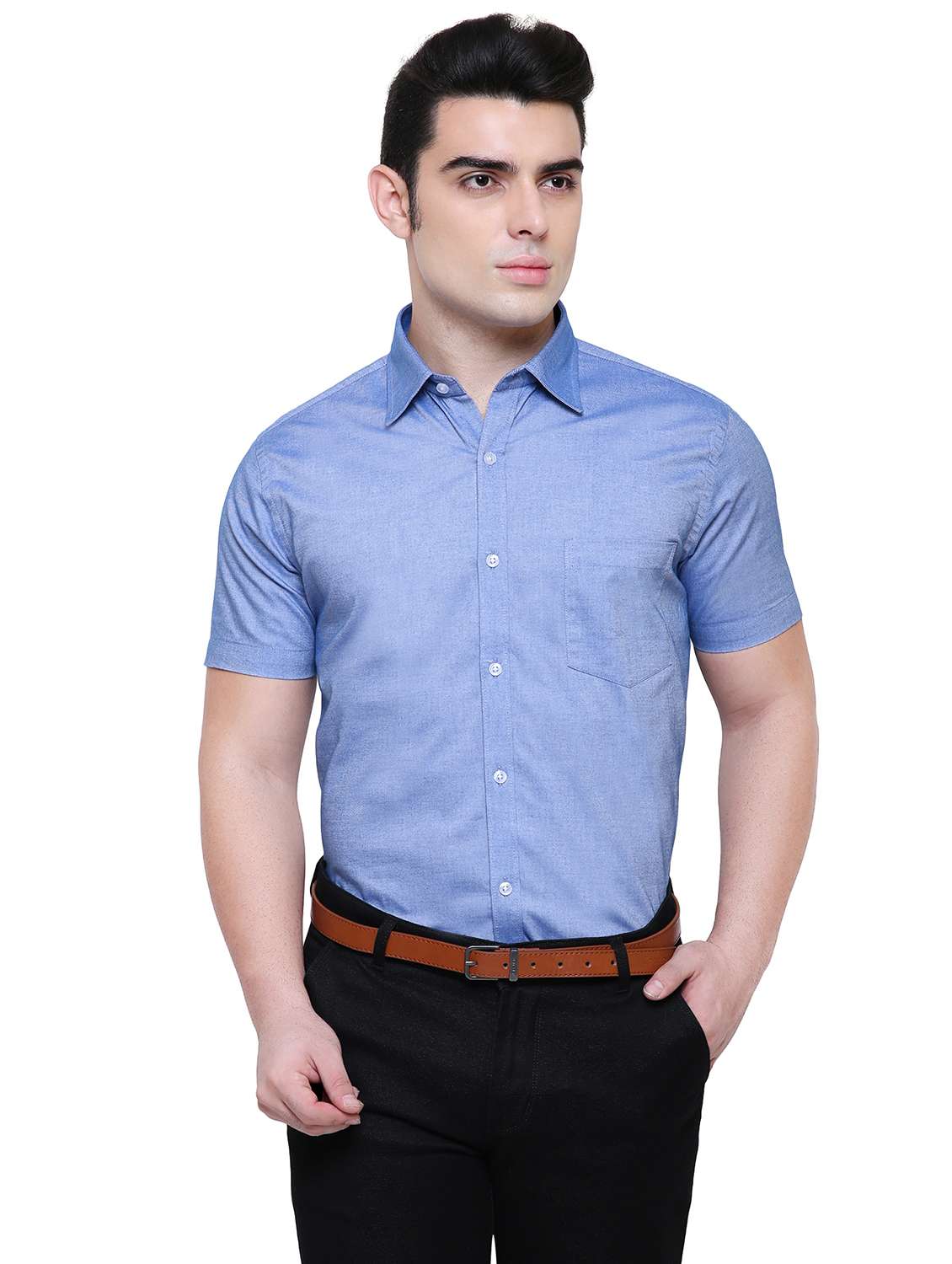 men solid short sleeve slim fit formal shirt