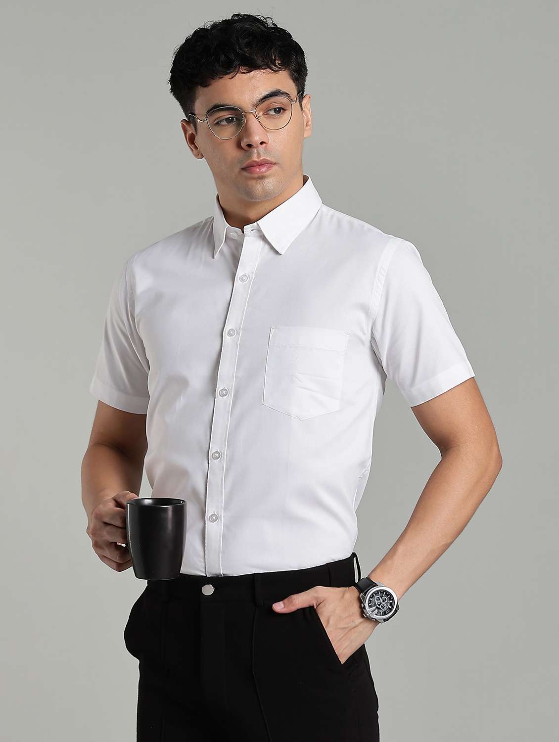 men solid short sleeve slim fit formal shirt