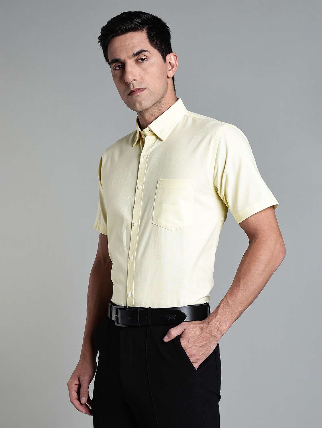 Men Solid Short Sleeve Slim Fit Formal Shirt - 22502438 -  Standard Image - 3