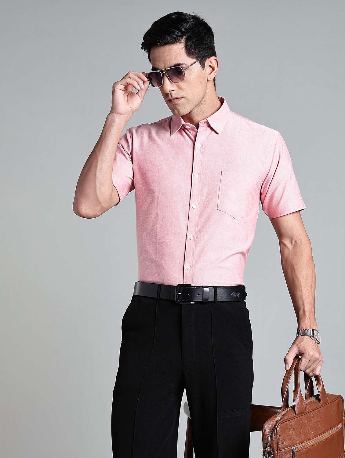 men solid short sleeve slim fit formal shirt