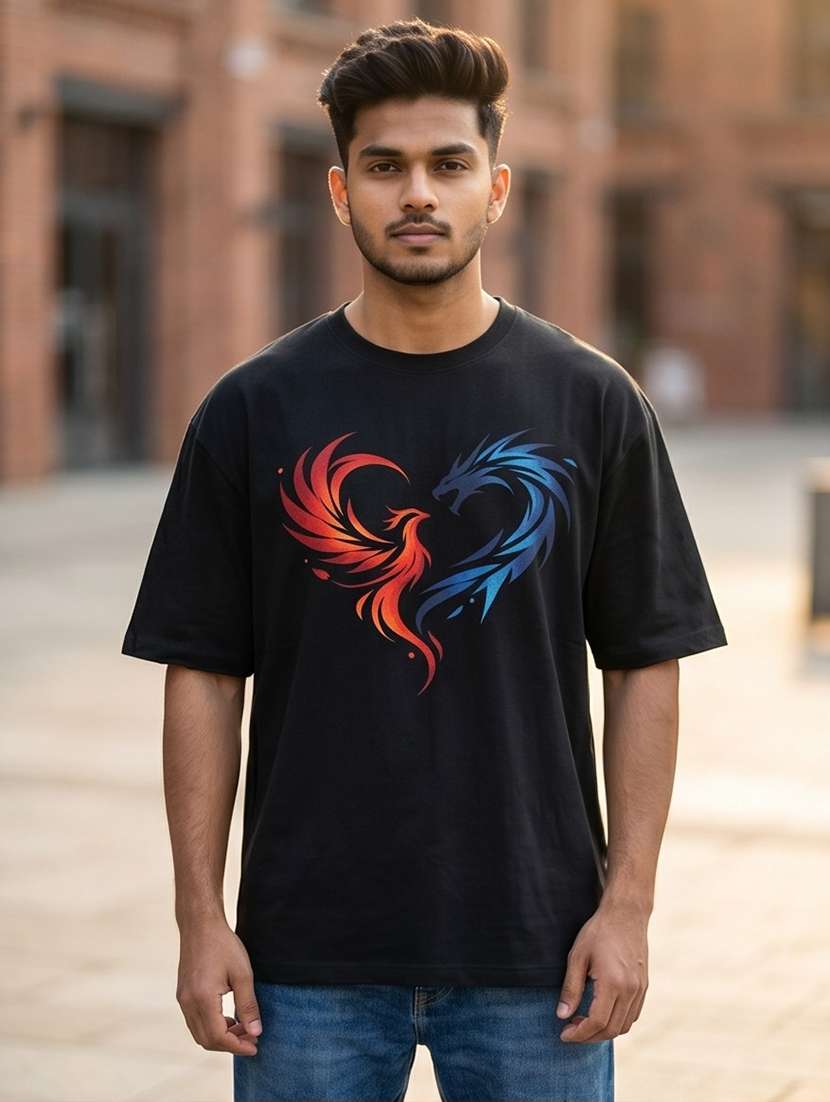 men front print short sleeve oversized t-shirt