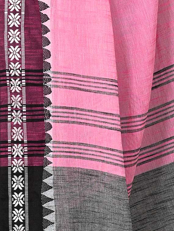 women solid with bordered handloom saree with blouse - 22502590 -  Standard Image - 3
