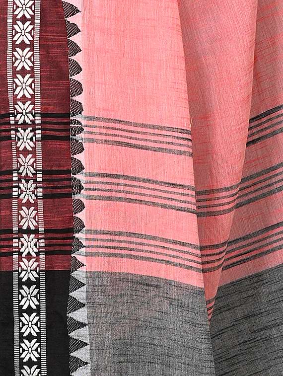 women solid with bordered handloom saree with blouse - 22502592 -  Standard Image - 3