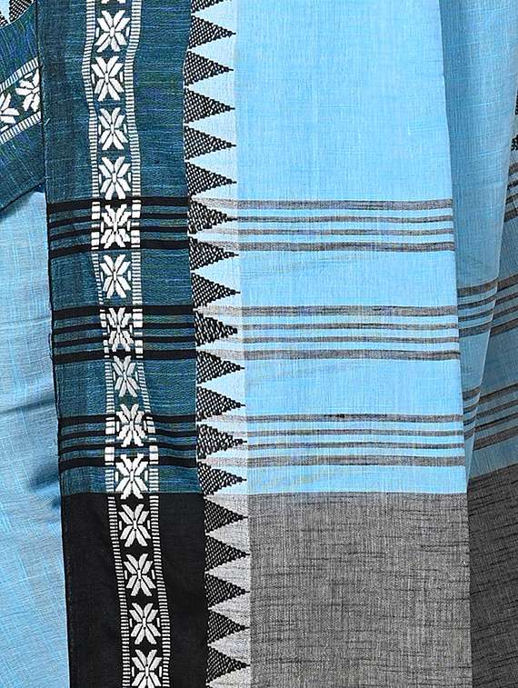 women solid with bordered handloom saree with blouse - 22502594 -  Standard Image - 3