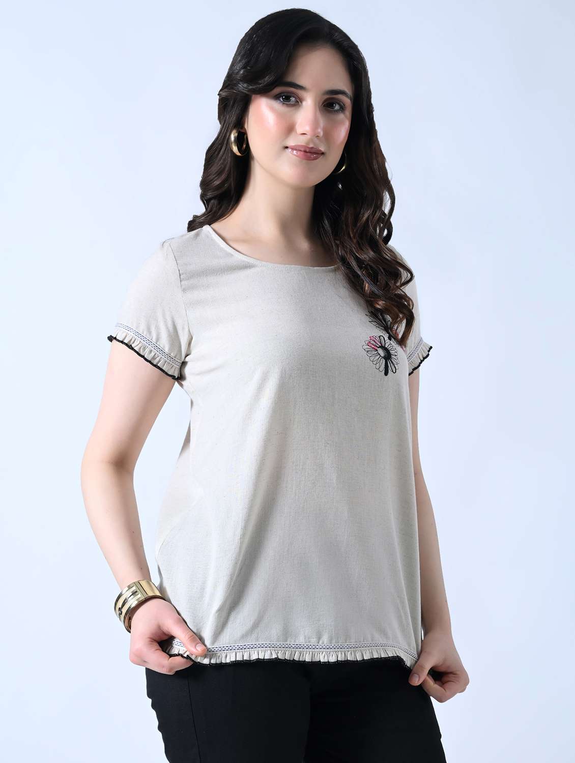 women embroidered round neck short sleeves top - 22502613 -  Standard Image - 3