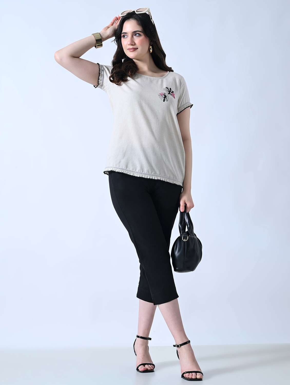 women embroidered round neck short sleeves top - 22502613 -  Standard Image - 5