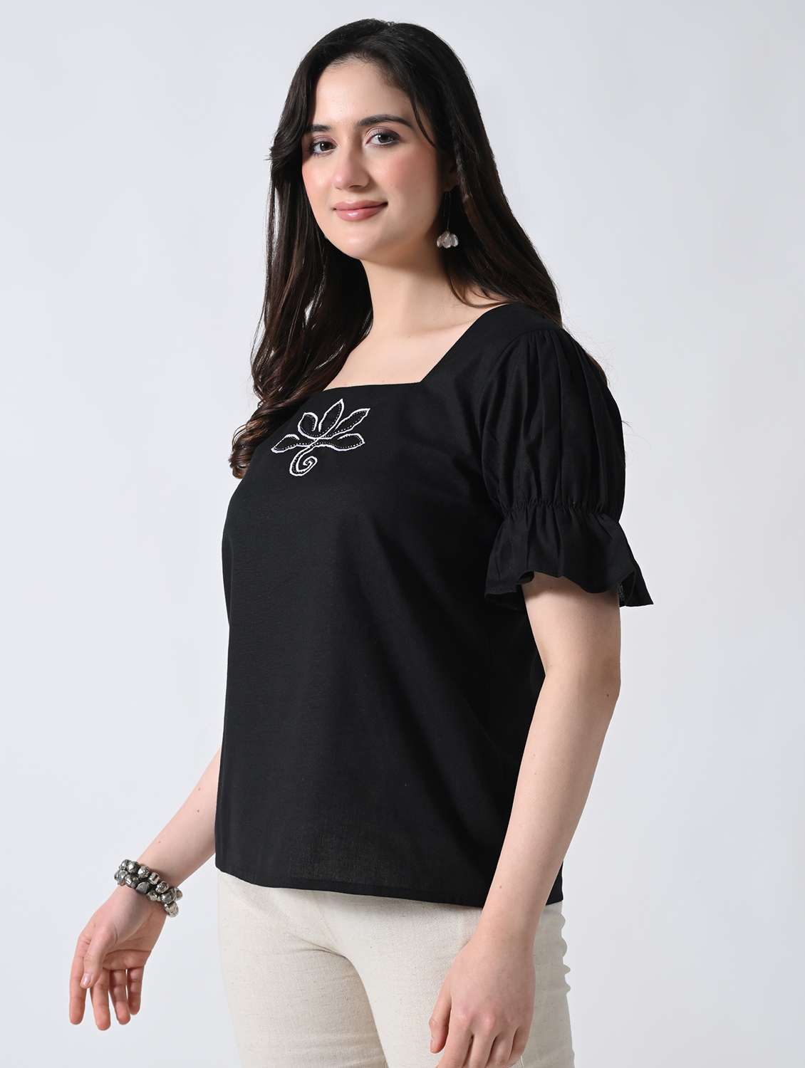 women embroidered square neck top - 22502616 -  Standard Image - 3