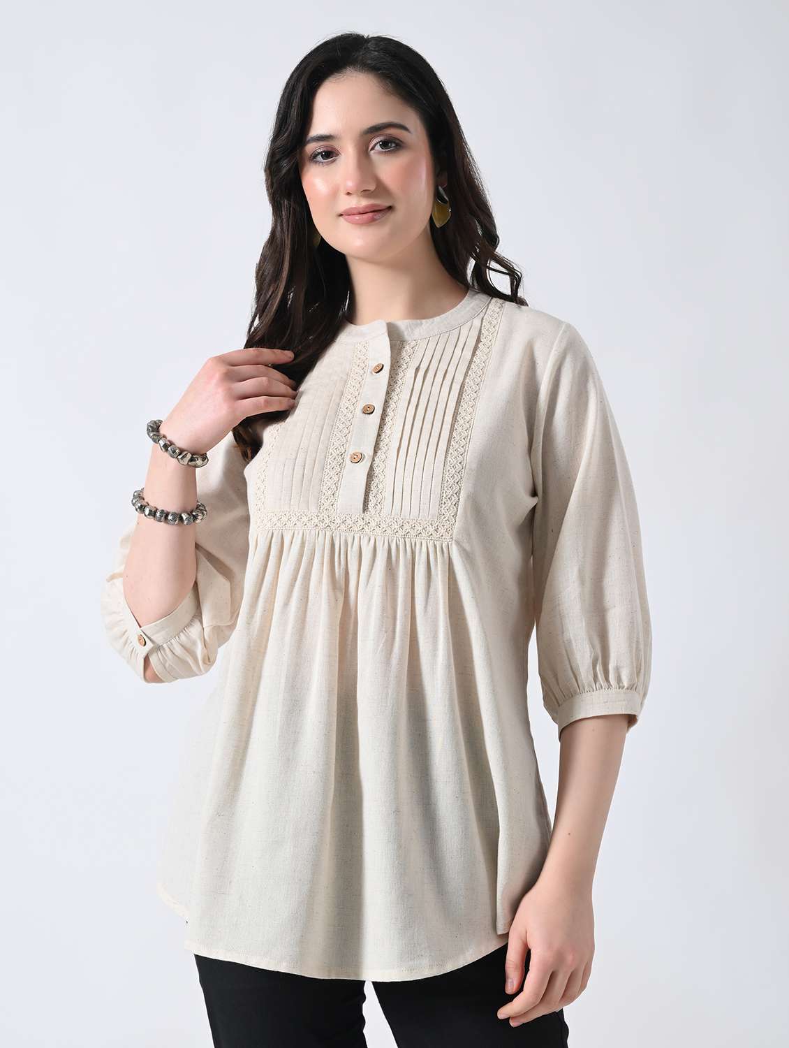 women solid round neck a-line tunic 