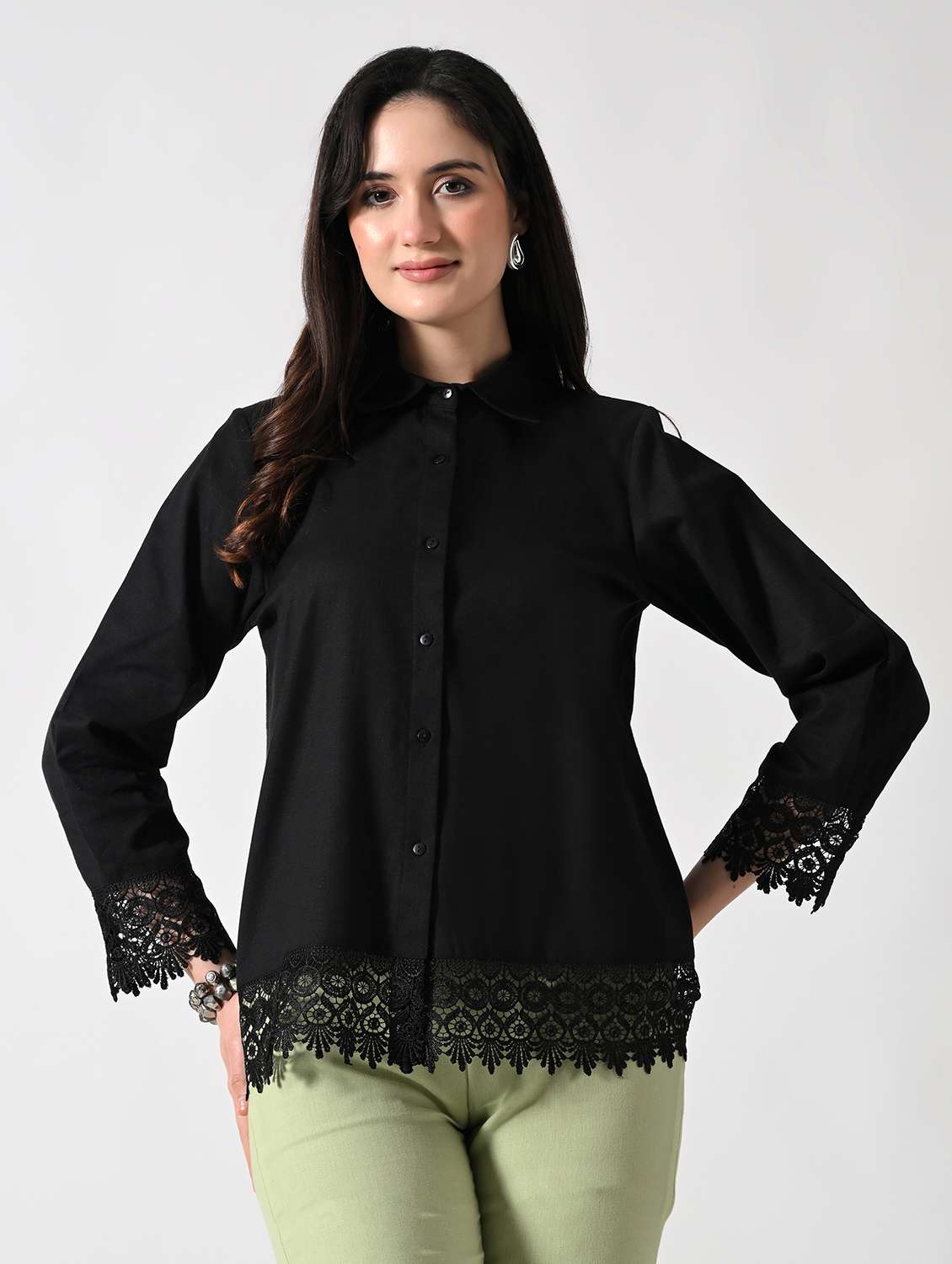 women solid long sleeves shirt