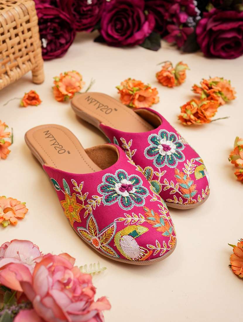women embroidered slip on mules