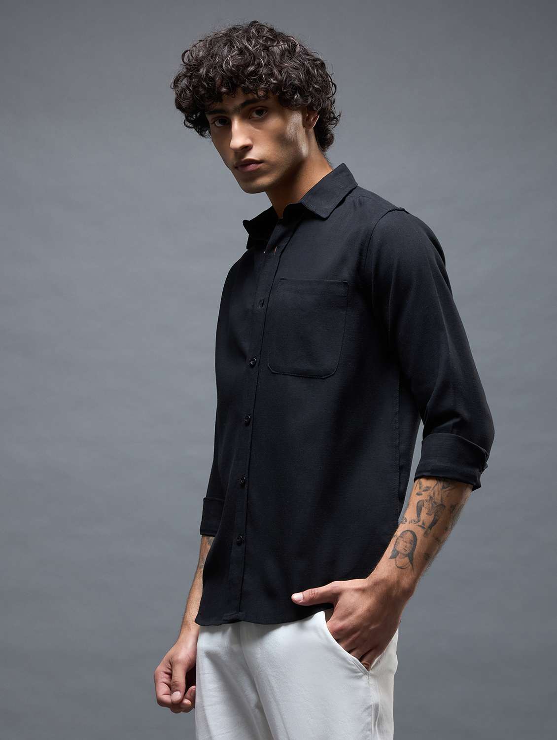 black cotton casual shirt - 22502627 -  Standard Image - 3