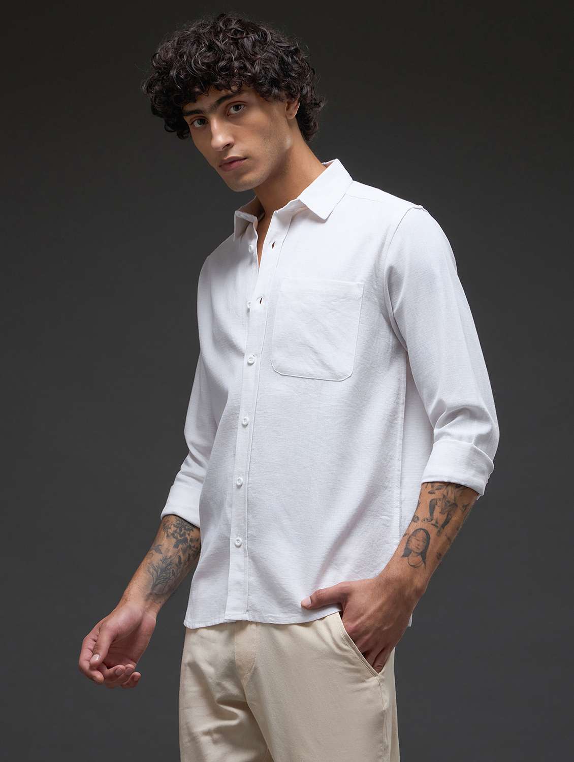 white cotton casual shirt - 22502628 -  Standard Image - 3